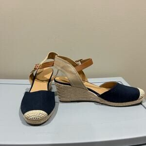 Tommy Hilfiger Espadrille Wedge Sandals Ankle Strap‎ Navy Blue